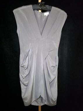 Miguelina 100% Silk Draped Dress in Silvery Gray S